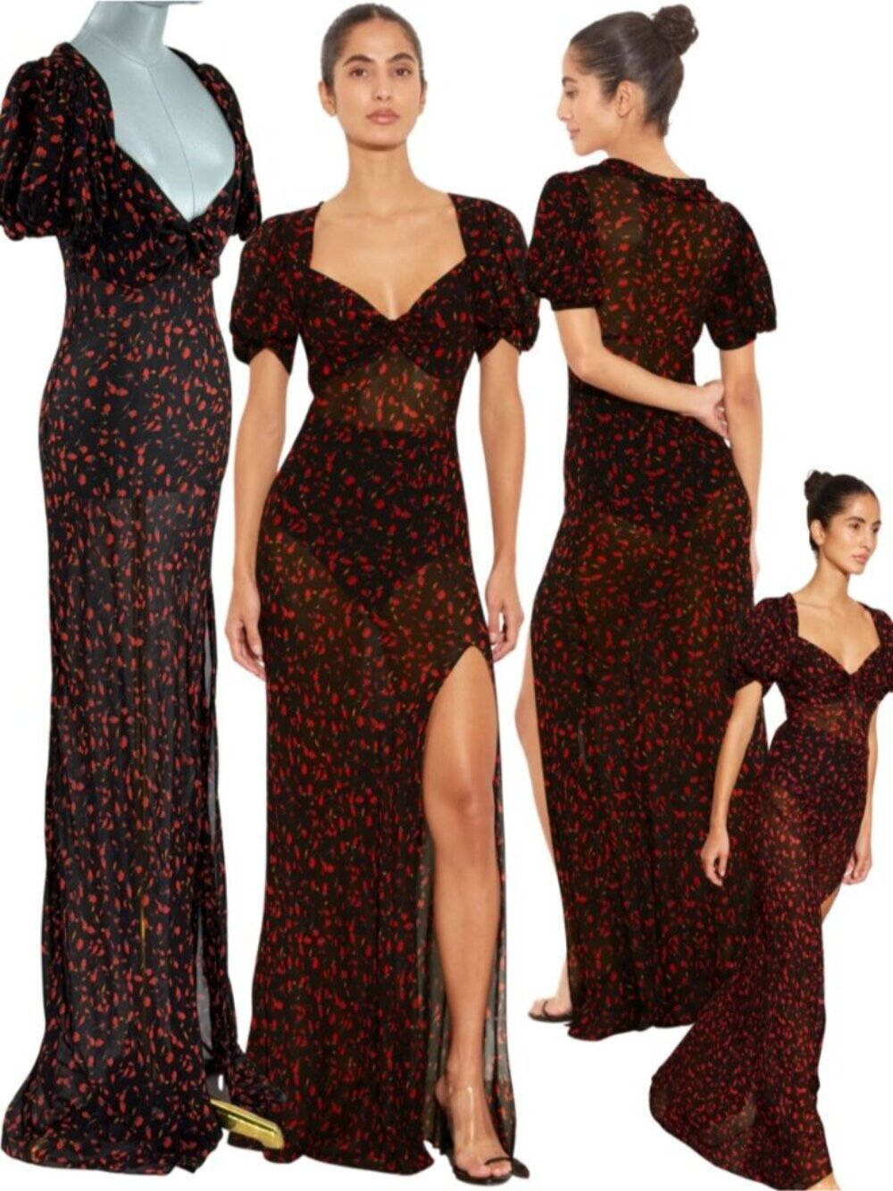 🆕 RAT & BOA 🧿 NWOT Magnolia Floral Dress, Red & Black, Semi-Sheer - Sz S US 4